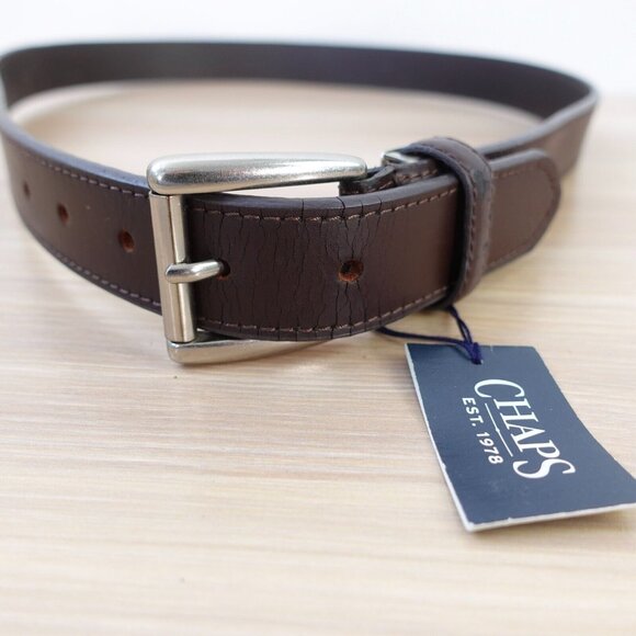 Chaps Belt Men Size 36 Brown Leather Basic Dress Work Jeans Classic Genuine Dark - Picture 1 of 14